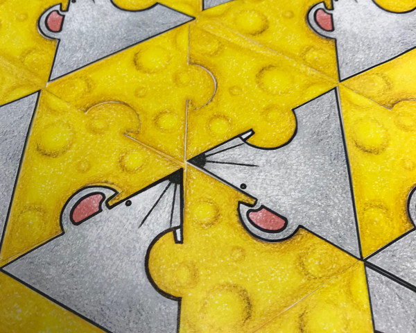 Parkettieren im Fach Grafik-Design, hier mit Maus und Käse