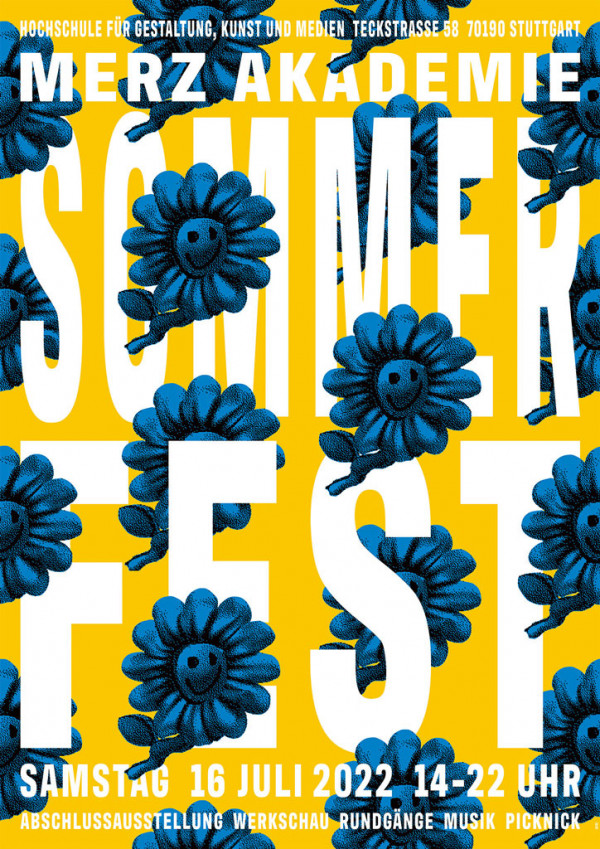 Plakat vom Sommerfest 2022 auf dem Merz Campus im Kulturpark Berg