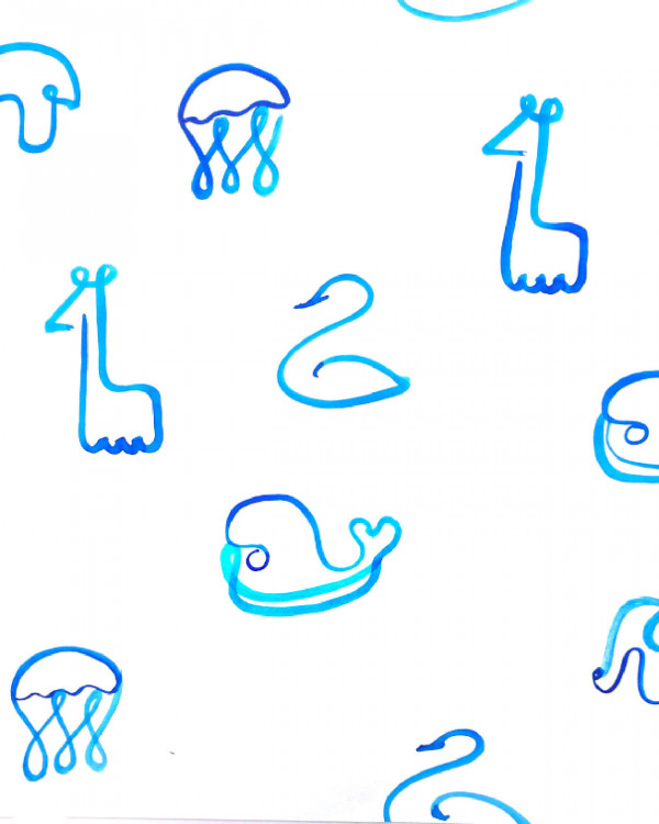 Tapetenmuster mit abstrakten gezeichneten bunten Tieren