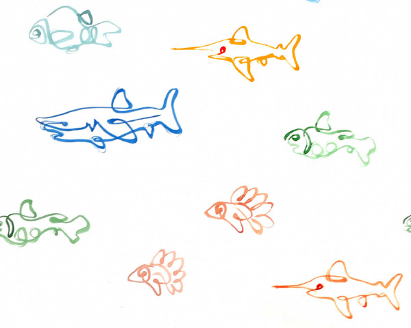 Tapetenmuster mit abstrakten gezeichneten bunten Tieren